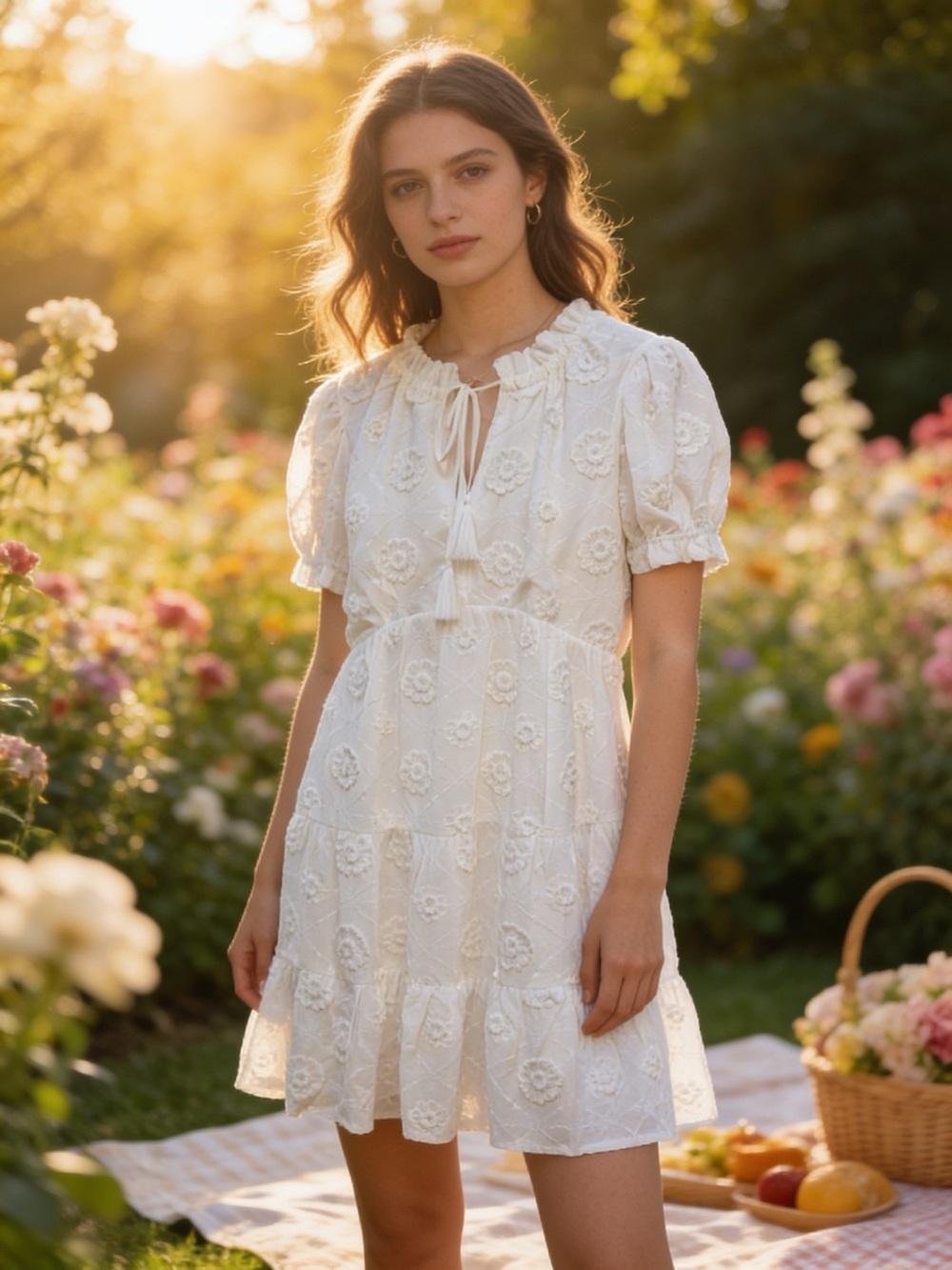 Cottagecore Elegant White Embroidered Mini Dress